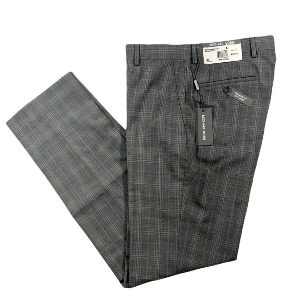 Michael‎ Kors Plaid Dress Pants Mens 30 x 32 Grey Plaid Modern Fit Wool-Blend